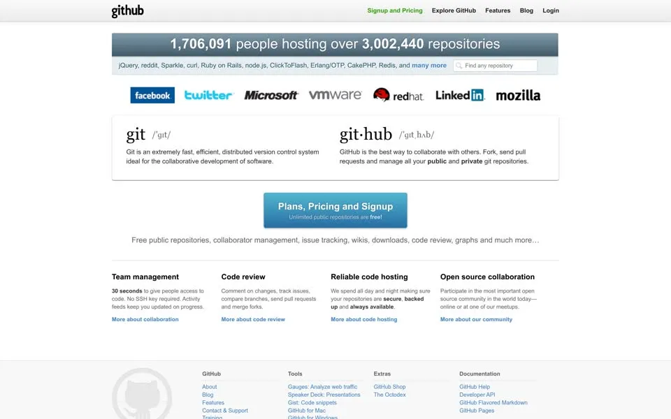 github.com homepage in 2012