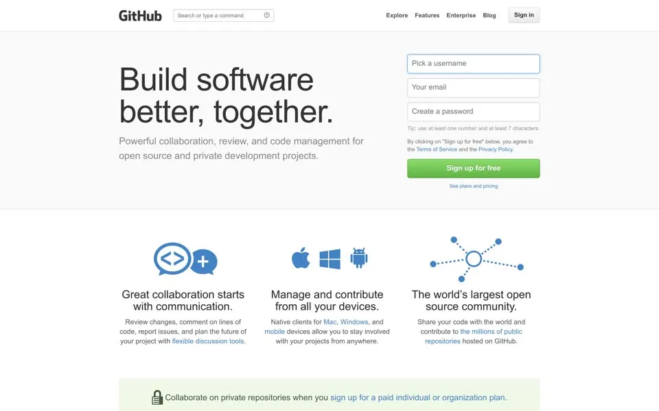 github.com homepage in 2013