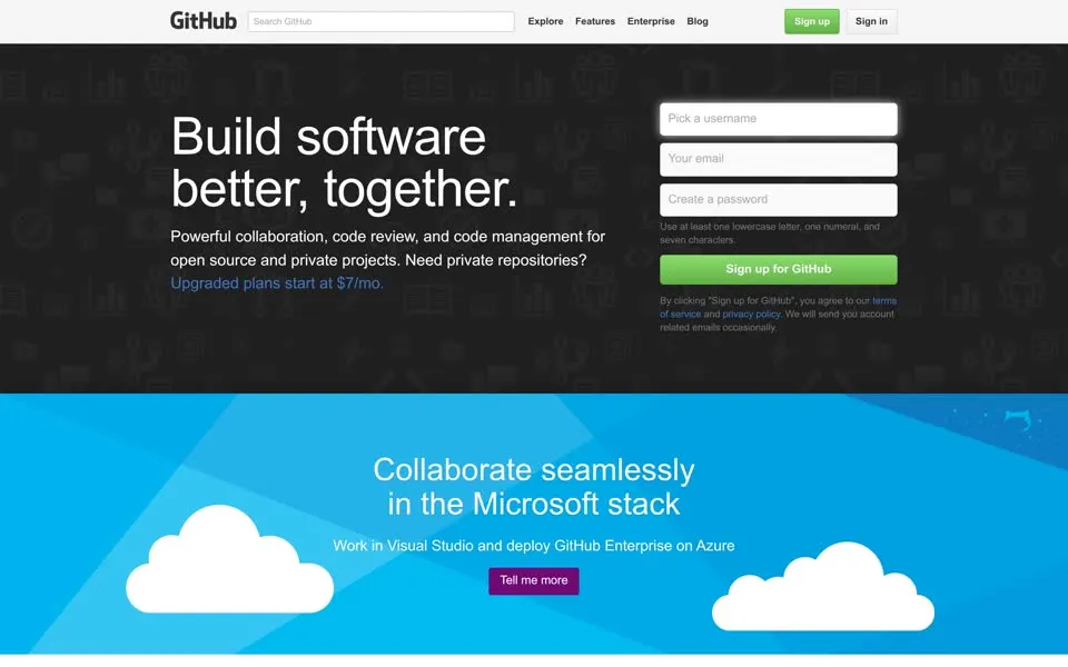 github.com homepage in 2015