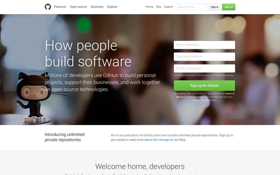 github.com homepage in 2016