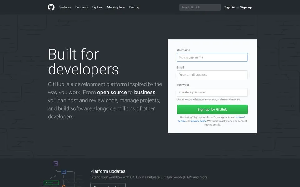 github.com homepage in 2017