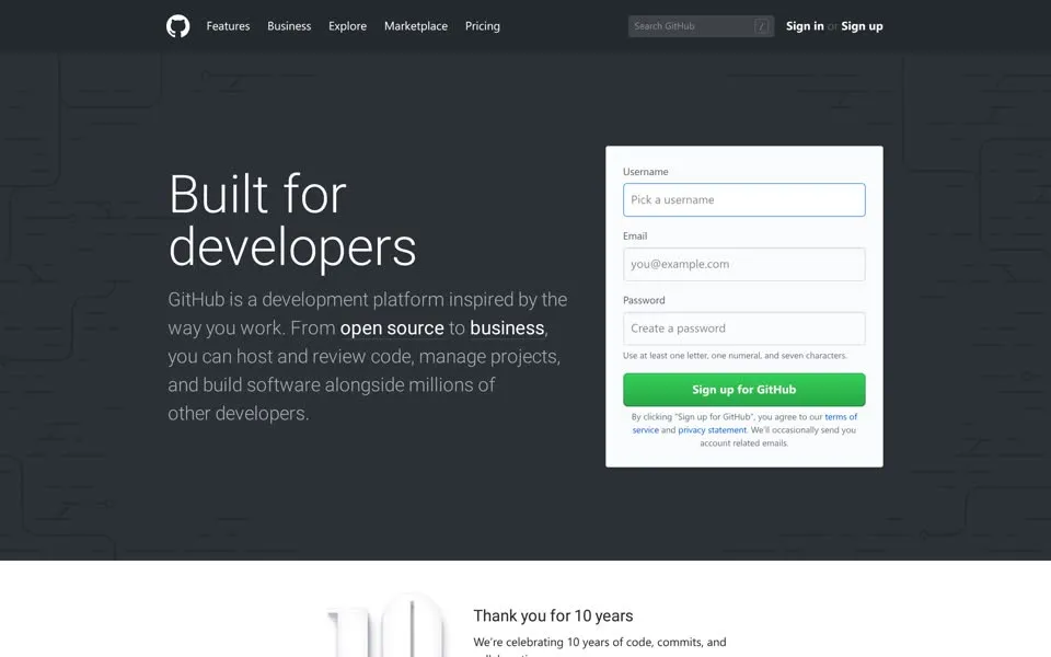 github.com homepage in 2018