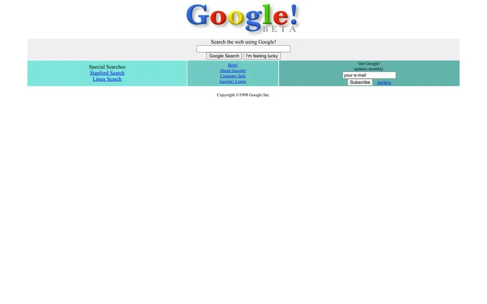 google.com homepage in 1998