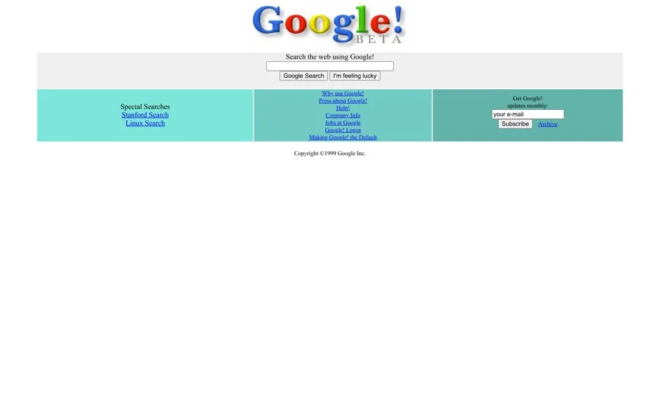 google.com homepage in 1999