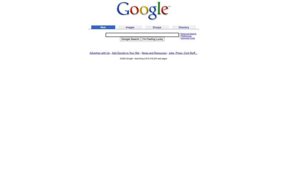 google.com homepage in 2002