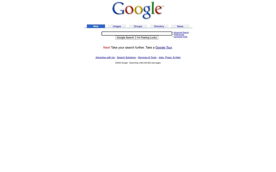google.com homepage in 2003