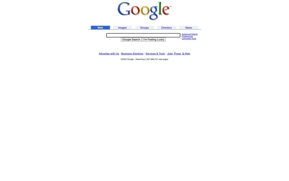 google.com homepage in 2004
