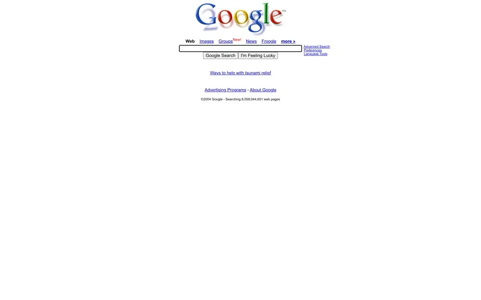 google.com homepage in 2005