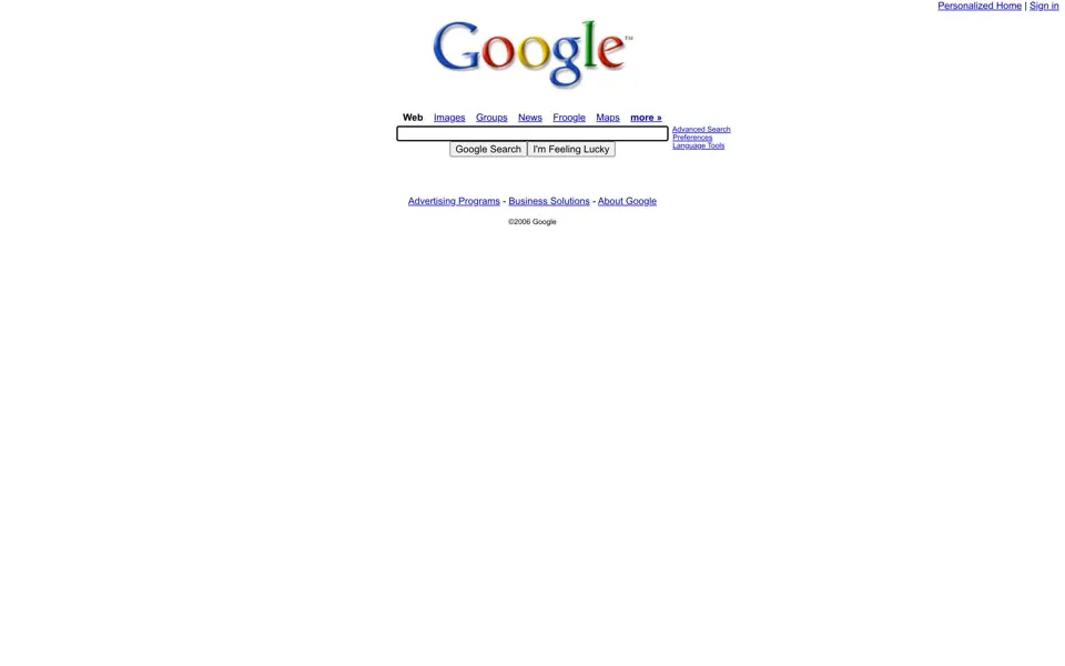 google.com homepage in 2006