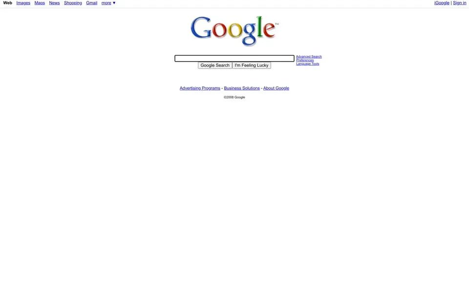 google.com homepage in 2008