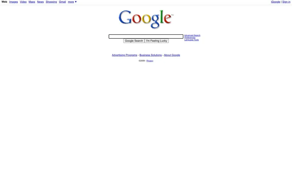 google.com homepage in 2009