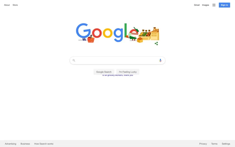 google.com homepage in 2020