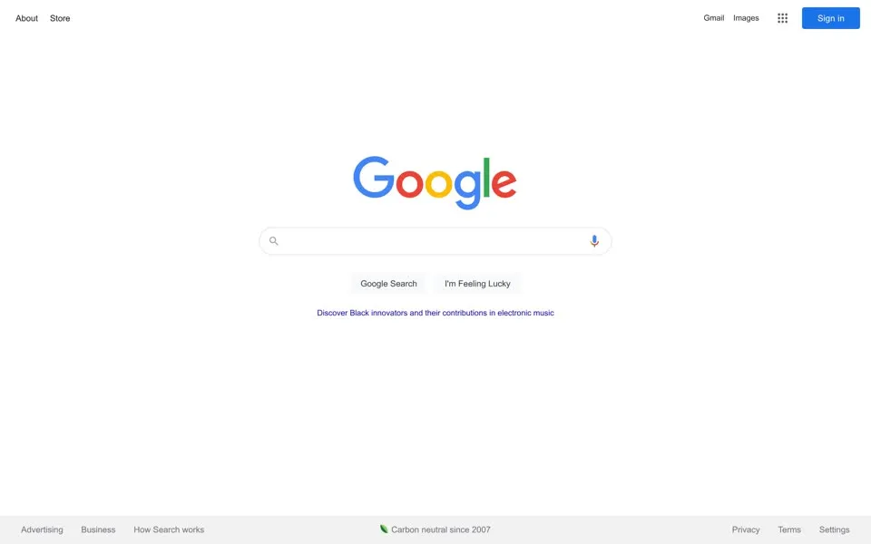 google.com homepage in 2021