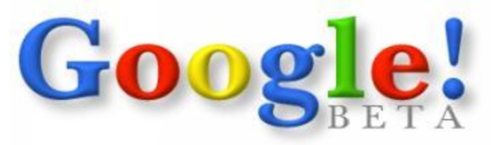 Google logo on the 1998 google.com homepage: "Google!" with a Yahoo-style exclamation mark and a grey BETA tag under it
