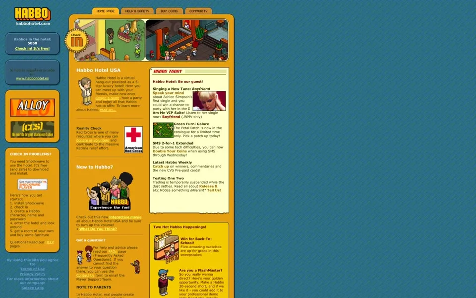 habbo.com homepage in 2005