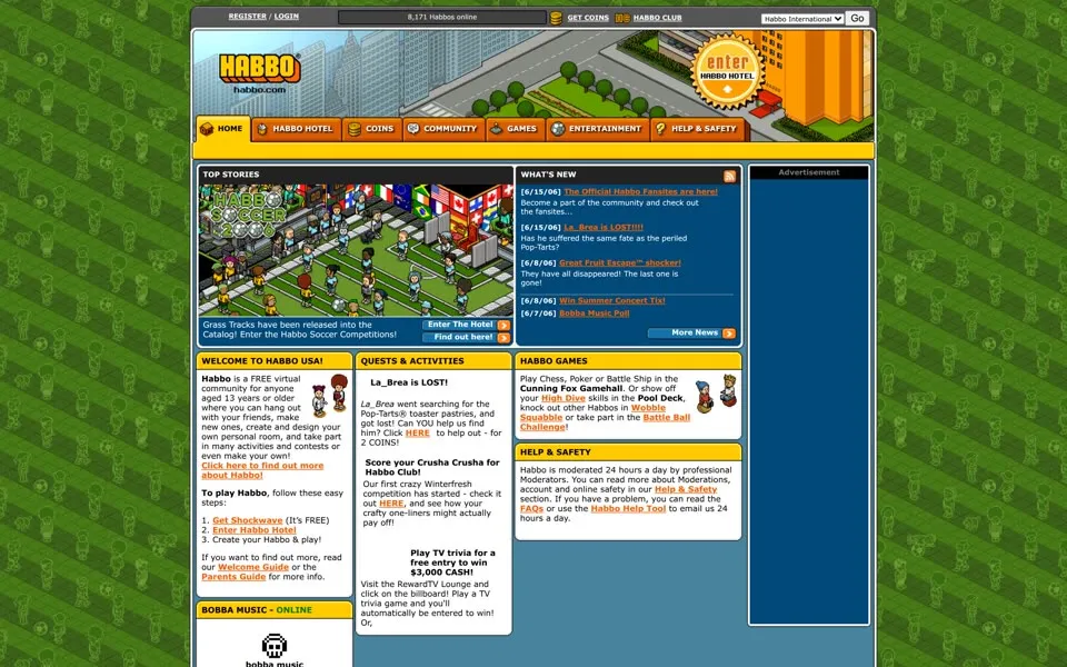 habbo.com homepage in 2006
