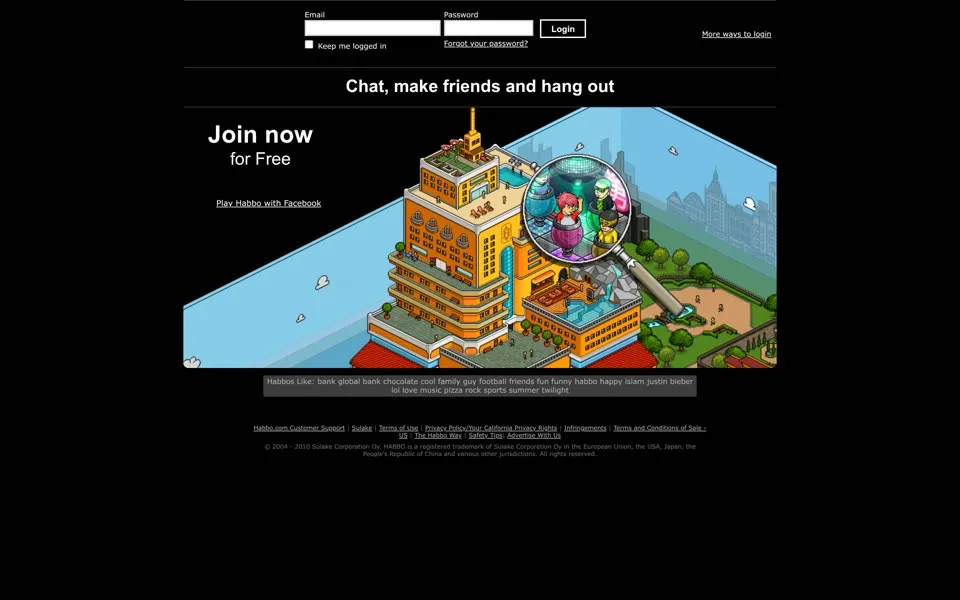 habbo.com homepage in 2010