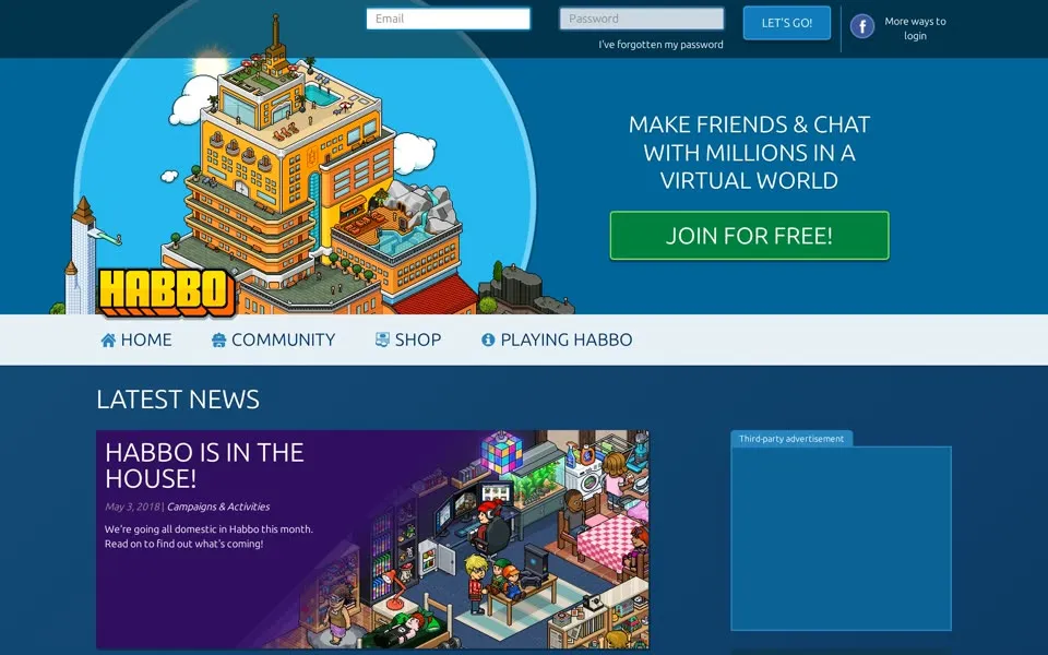 habbo.com homepage in 2018
