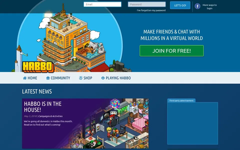 habbo.com homepage in 2021