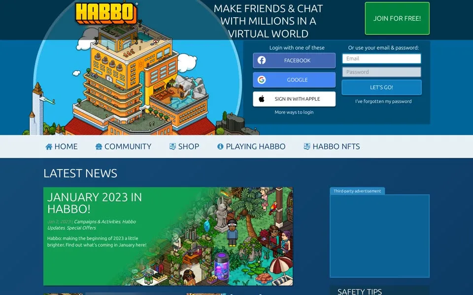 habbo.com homepage in 2023