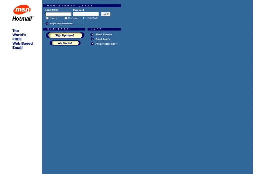hotmail.com homepage in 1998
