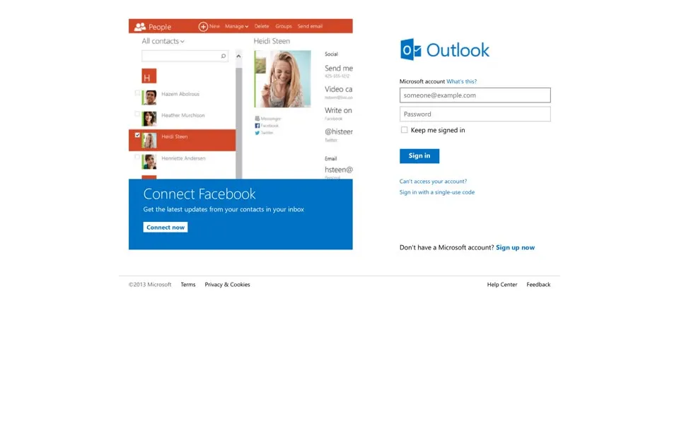 hotmail.com homepage in 2013