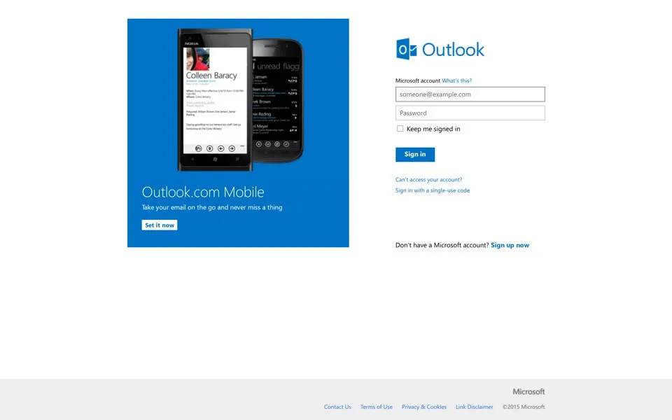 hotmail.com homepage in 2015