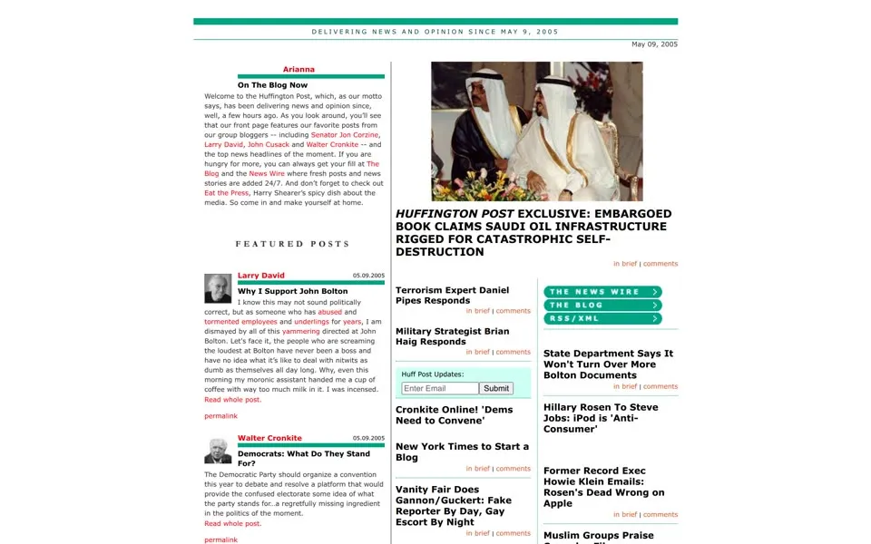 huffpost.com homepage in 2005