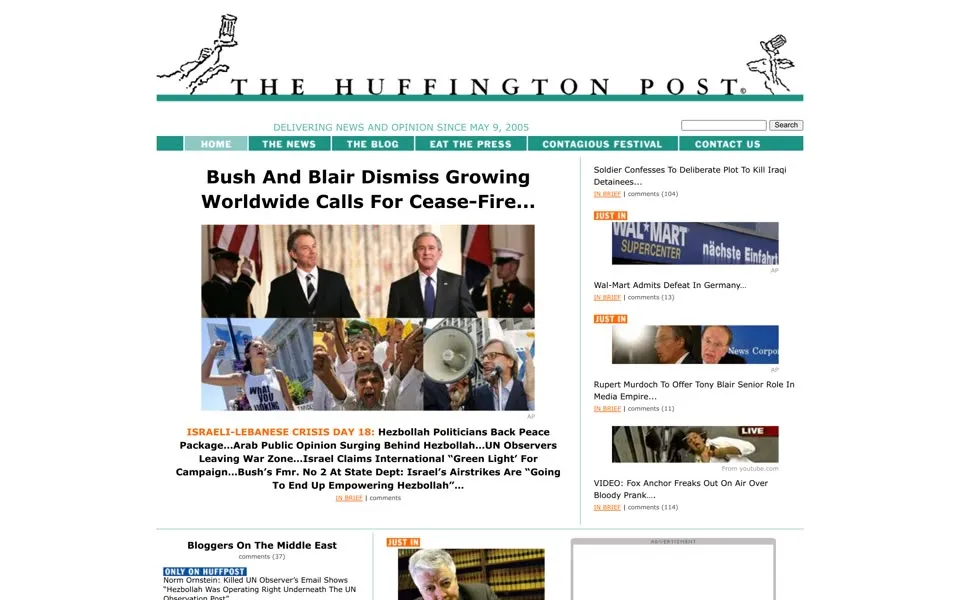 huffpost.com homepage in 2006