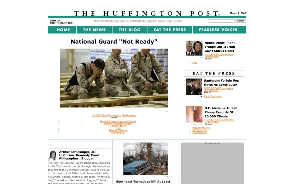 huffpost.com homepage in 2007