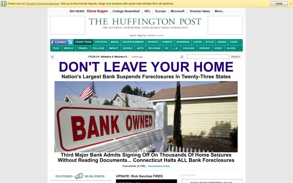 huffpost.com homepage in 2010