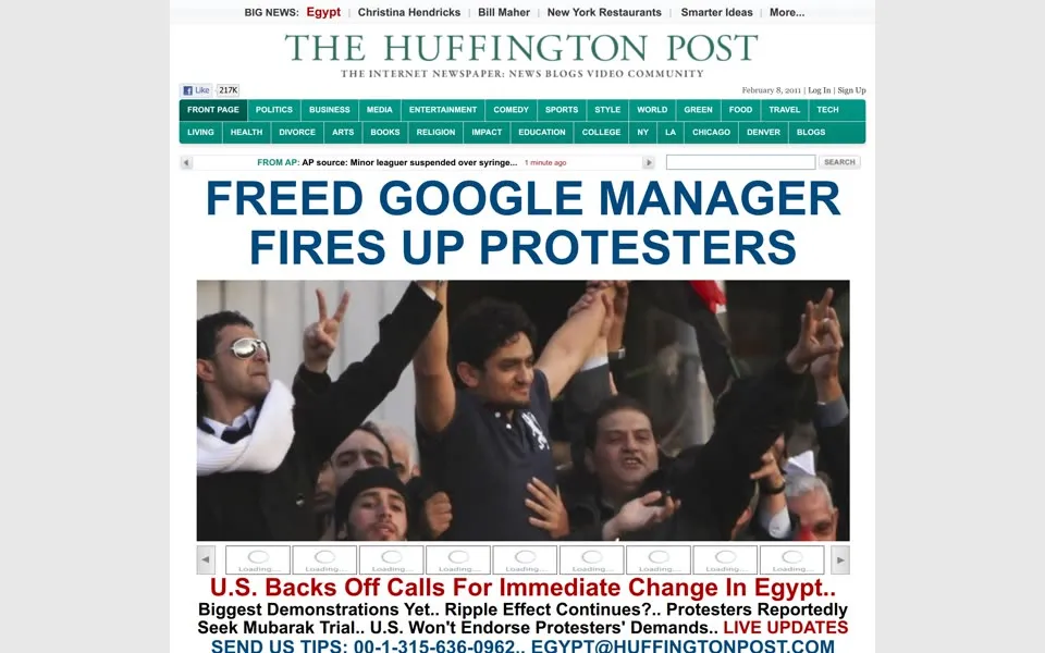huffpost.com homepage in 2011