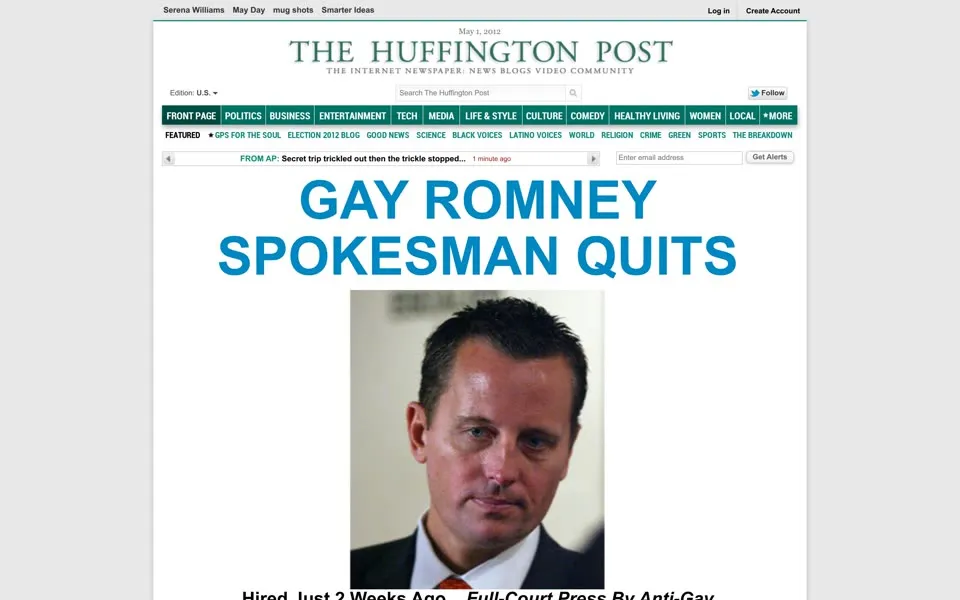 huffpost.com homepage in 2012