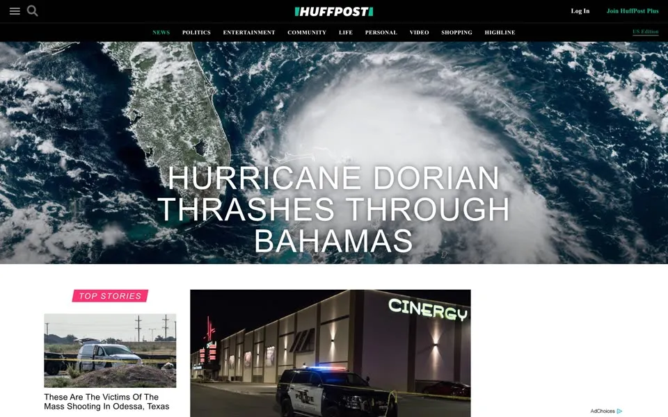 huffpost.com homepage in 2019