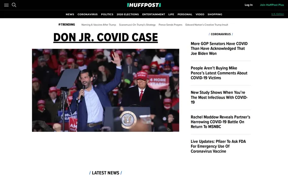 huffpost.com homepage in 2020