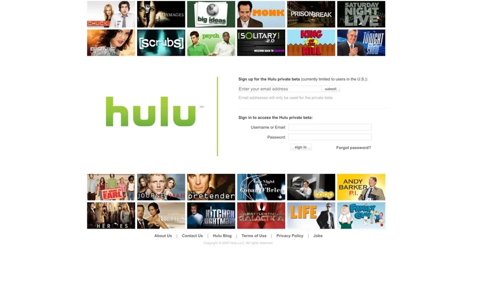 hulu.com homepage in 2008