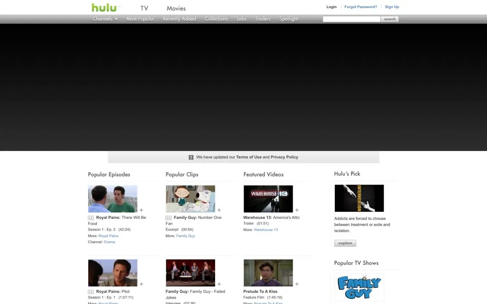 hulu.com homepage in 2009