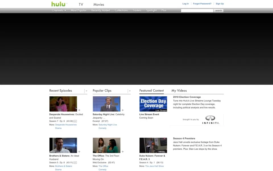 hulu.com homepage in 2010