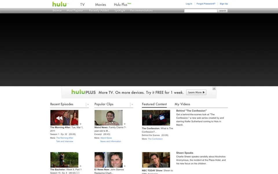 hulu.com homepage in 2011