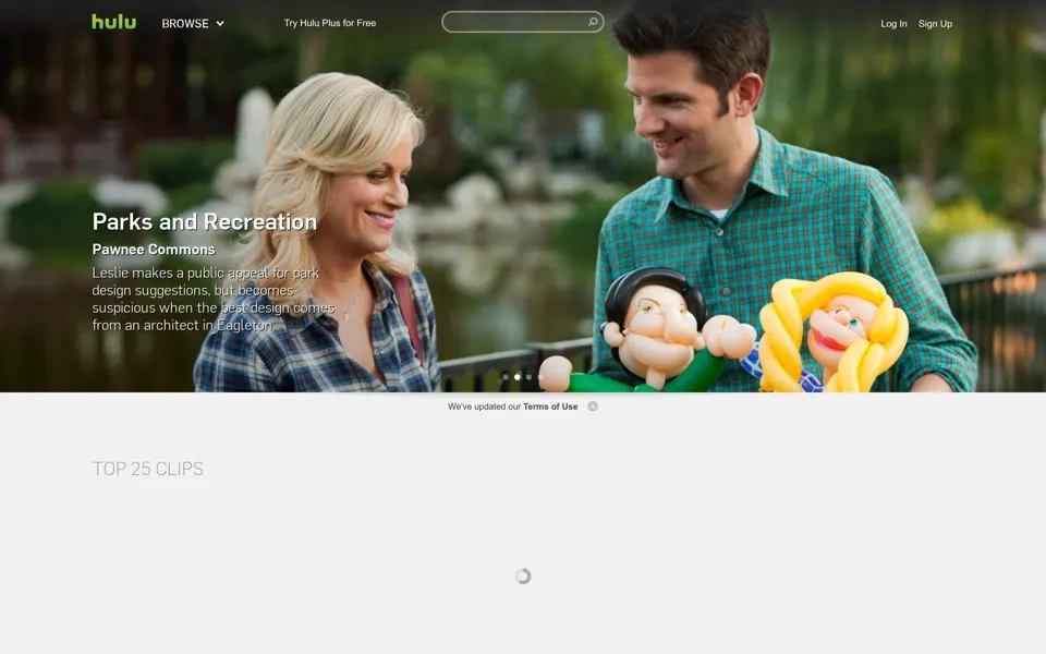 hulu.com homepage in 2012