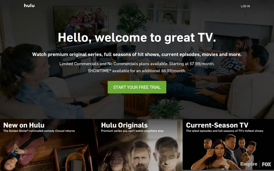 hulu.com homepage in 2016