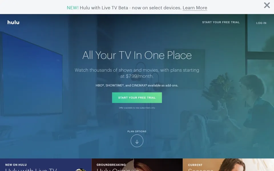 hulu.com homepage in 2018