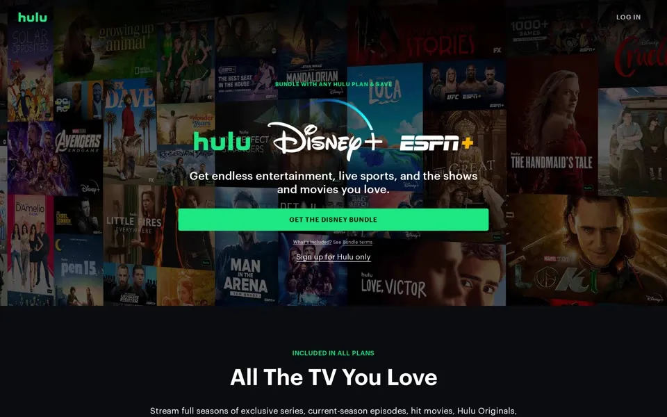 hulu.com homepage in 2022