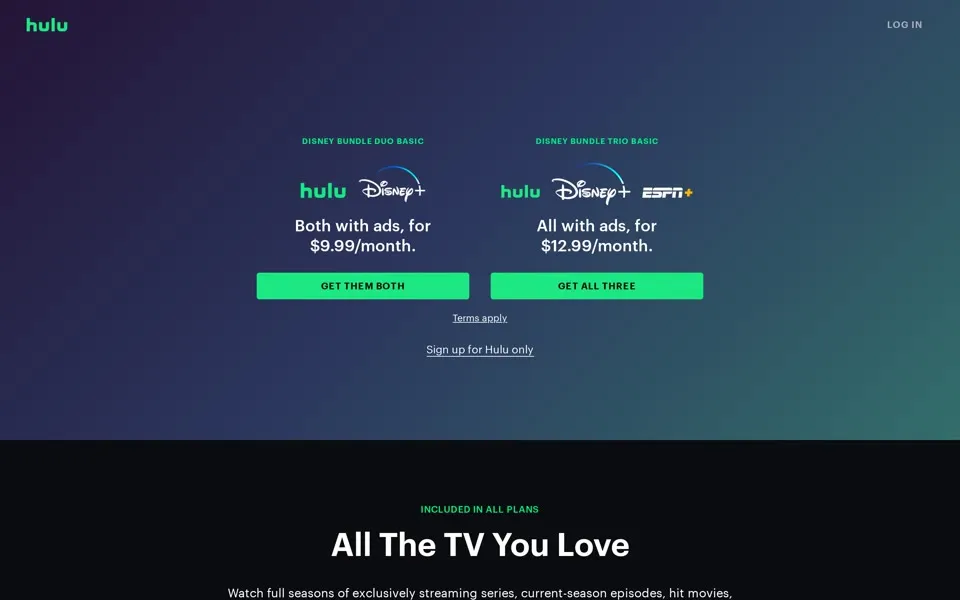 hulu.com homepage in 2023