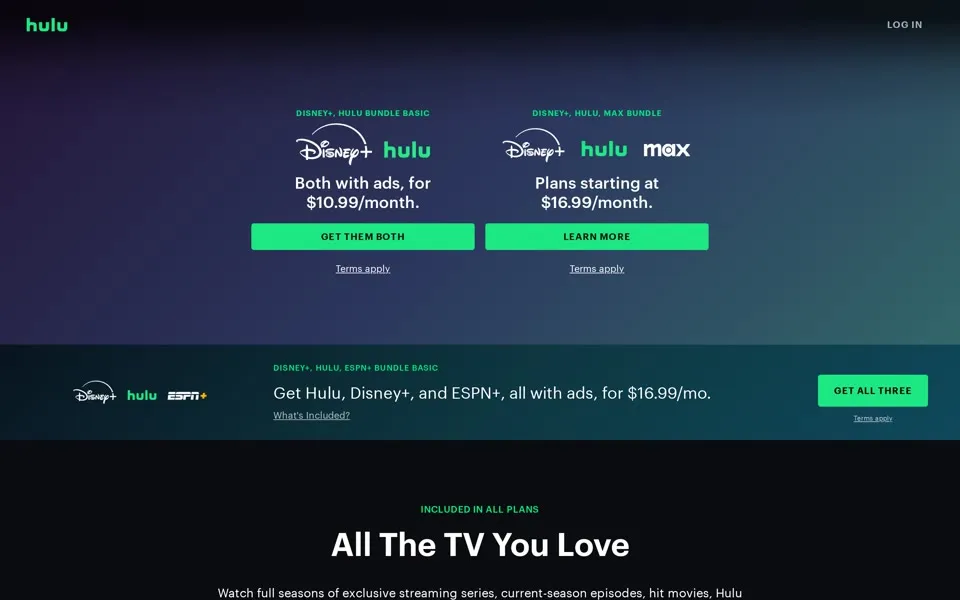 hulu.com homepage in 2025