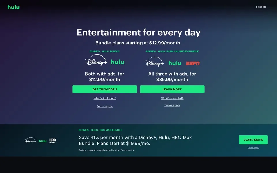 hulu.com homepage in 2026
