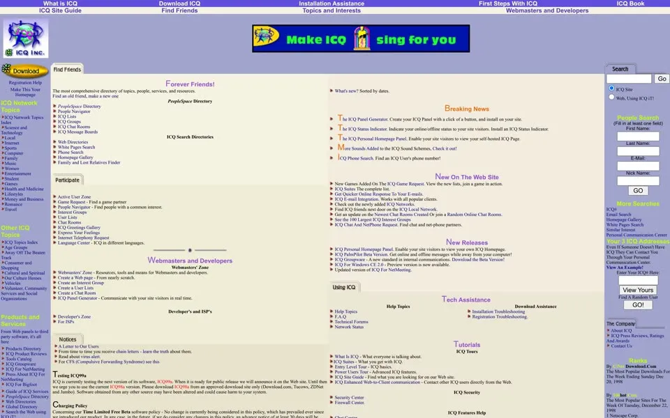icq.com homepage in 1999