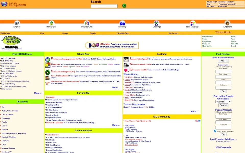 icq.com homepage in 2000