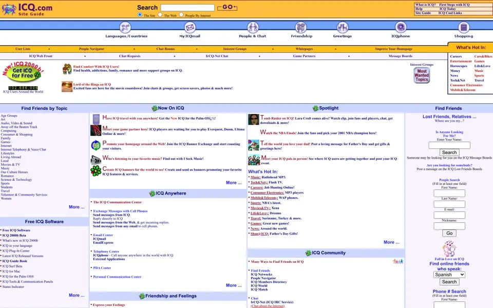 icq.com homepage in 2001