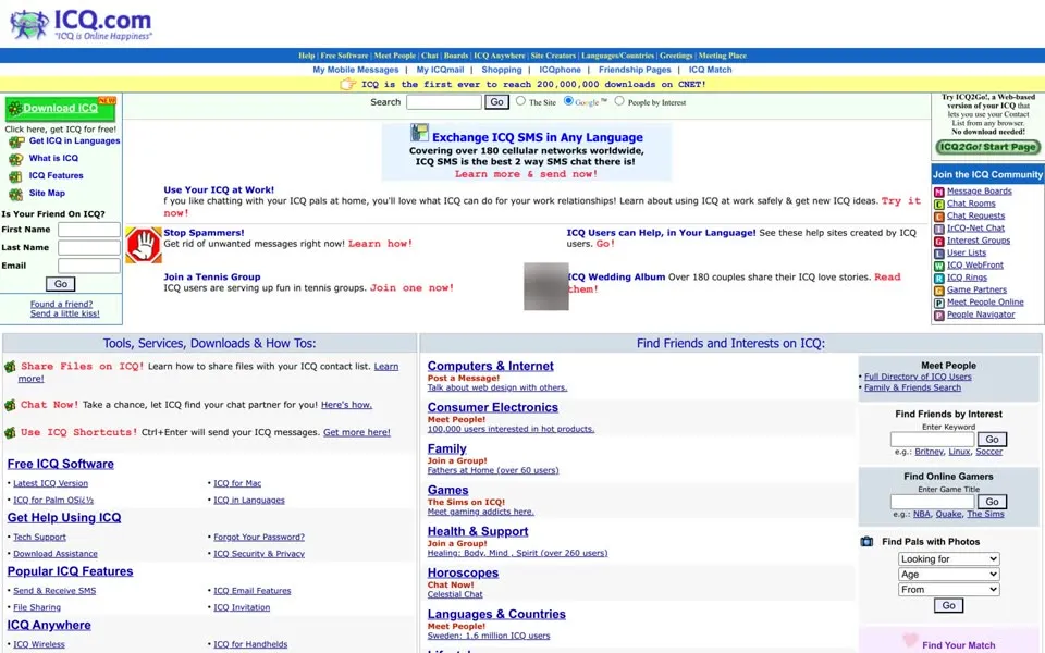 icq.com homepage in 2002